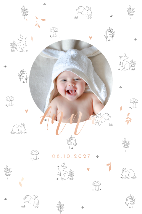 Faire-part de naissance avec photo et motif de lapins
