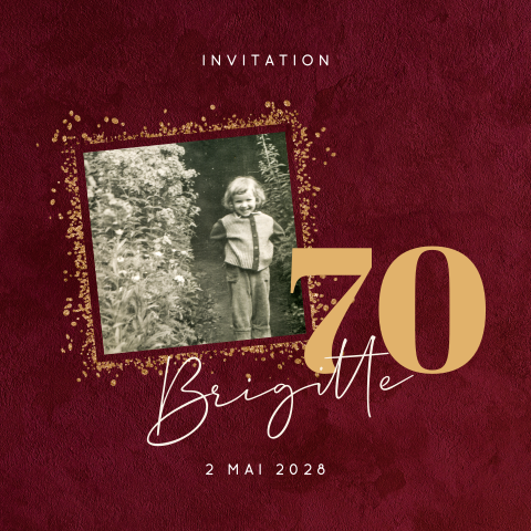 Carte d'invitation pour le 70e anniversaire sur un fond rouge foncé