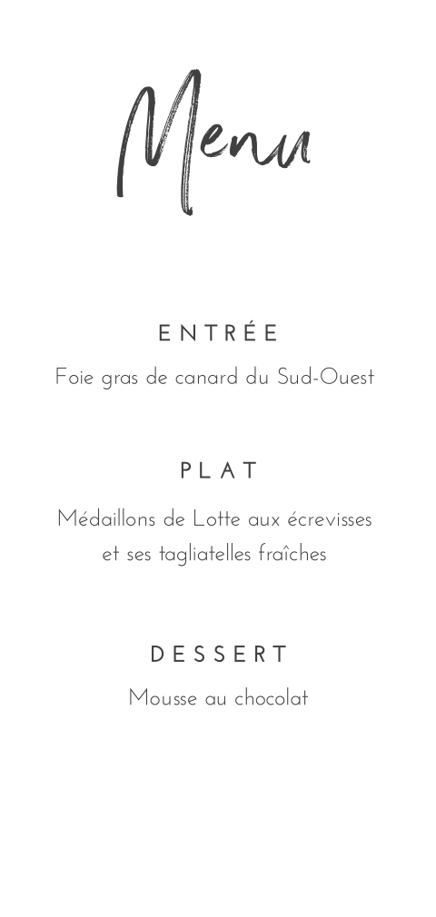 Menu simple avec texte noir et fond blanc