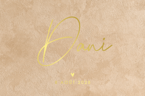 Faire-part de naissance avec dorure sur fond en velours beige