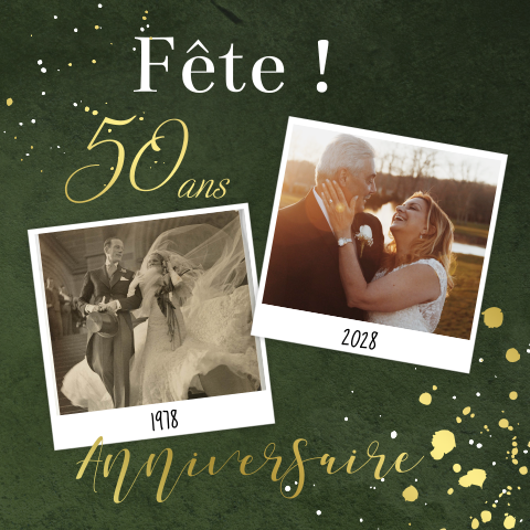 Carte d'invitation pour des noces d'or sur fond vert foncé