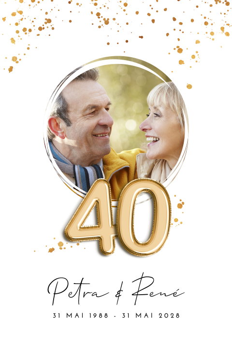 Invitation moderne noces d'emeraude en blanc et jaune-or avec photo