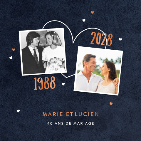 Invitation anniversaire mariage avec photos et dates en vernis