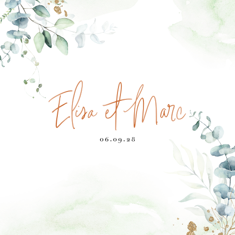 Faire-part de mariage avec des branches d'eucalyptus à l'aquarelle
