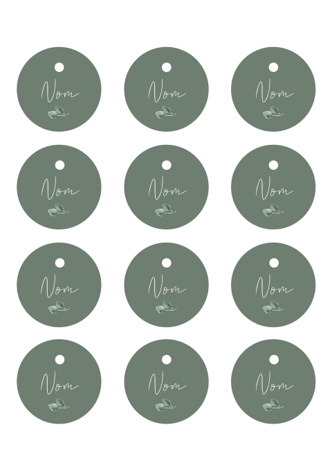 Marque-place verte ronde avec petite feuille | ⌀5cm