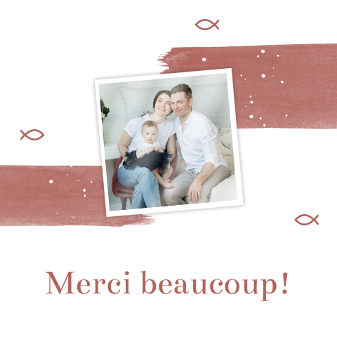Carte de remerciement pour le baptême avec photos et bandes de couleur