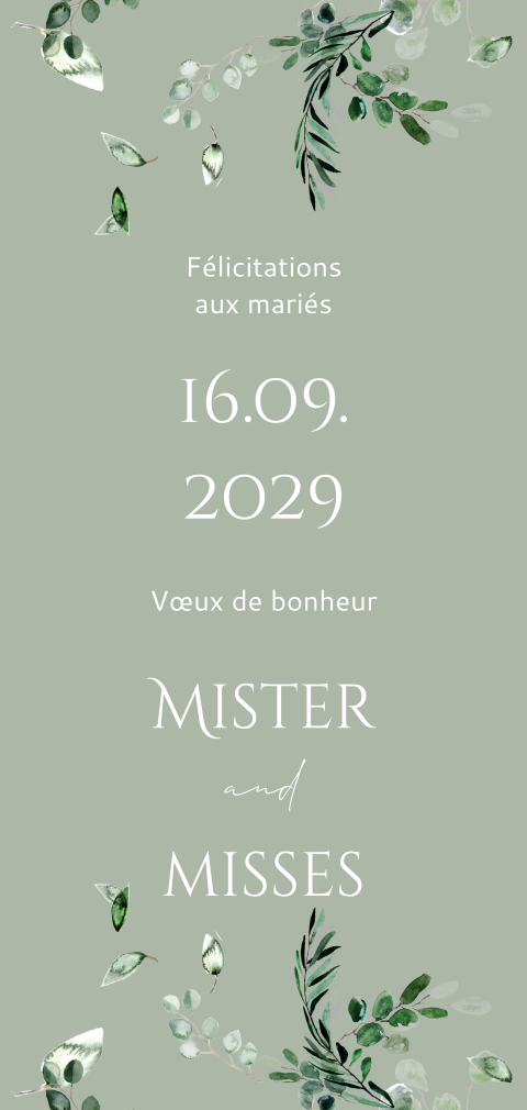 Carte de félicitations vert avec feuilles d'eucalyptus