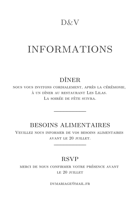 Feuillet d'informations classique en blanc et noir
