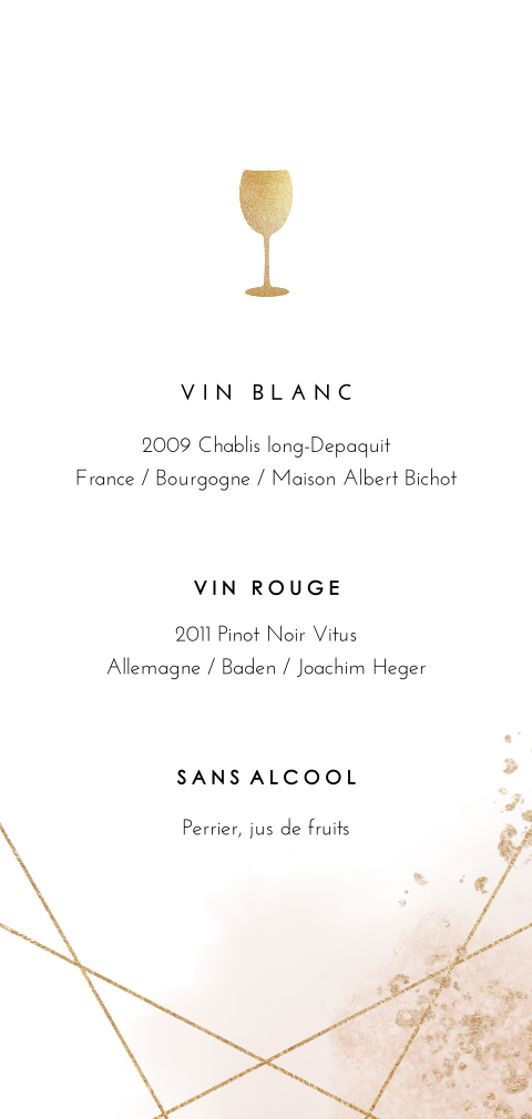 Menu avec motif géométrique et détails dorés