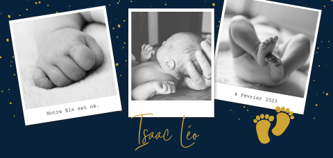 Faire-part de naissance avec polaroid et empreintes de pieds