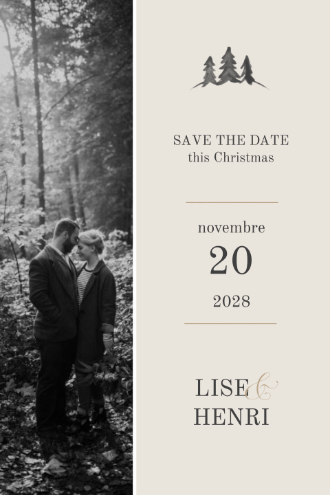 Save the date classique à envoyer à Noël avec photo et sapins