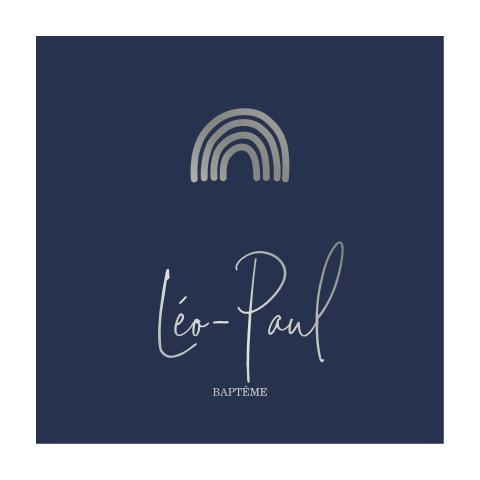 Faire-part de baptême cadre bleu nuit et dorure argentée