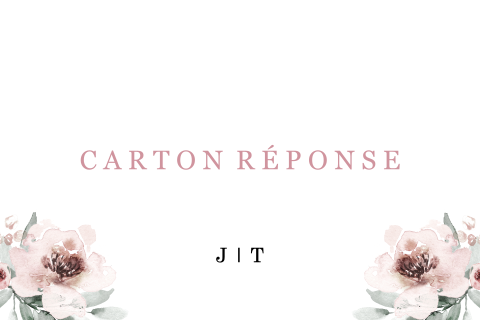 Carton réponse avec des fleurs et une écriture rose poudré