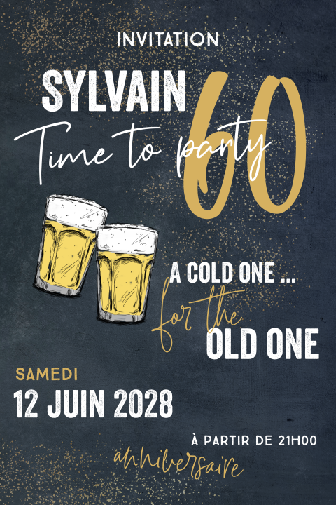 Carte d'invitation amusante pour les 60 ans avec des verres à bière