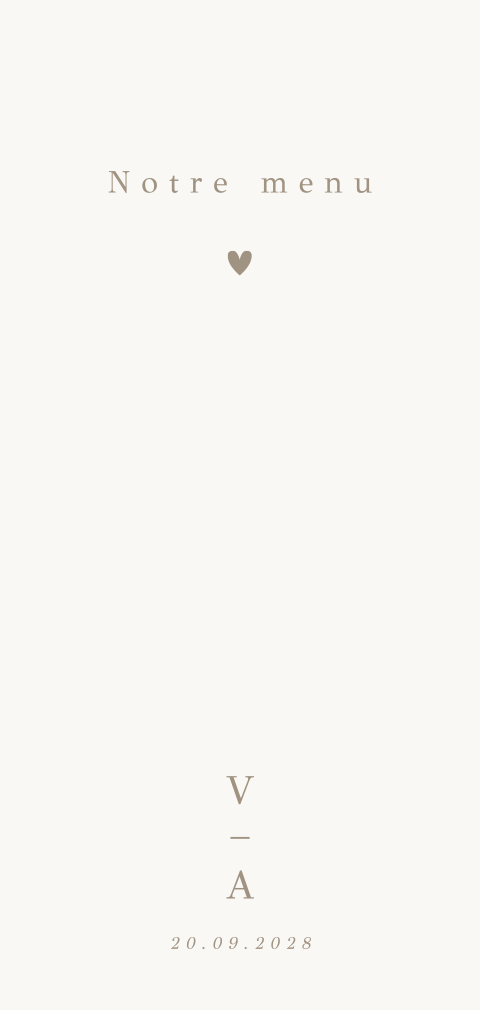 Carte de menu moderne avec initiales en beige