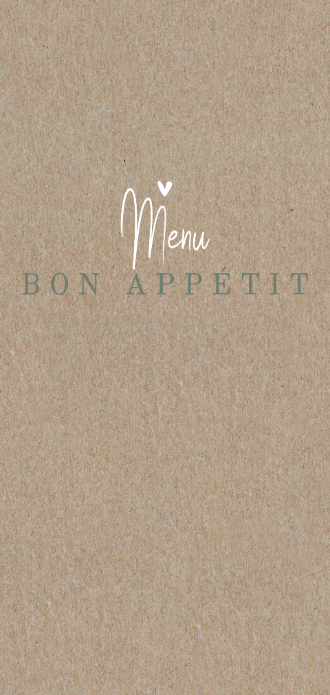 Carte de menu sur papier kraft avec des cœurs blancs