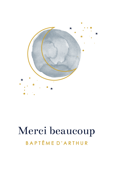 Carte de remerciement pour le baptême avec lune et étoiles