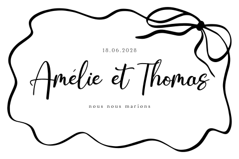 Faire-part de mariage original avec un nœud en noir et blanc