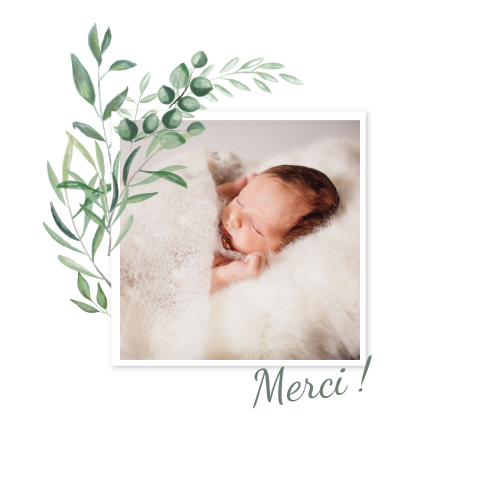 Carte de remerciement de baptême avec photo et feuillage