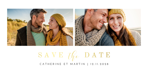 Save the date avec des dorures et deux photos