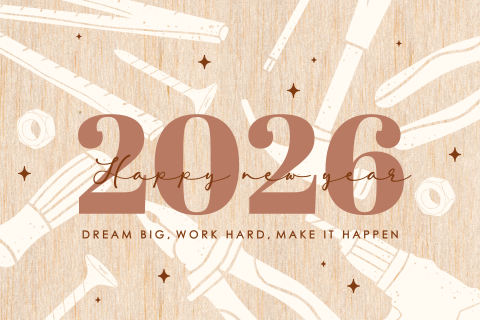 Carte de Noël professionnelle en bois avec des outils