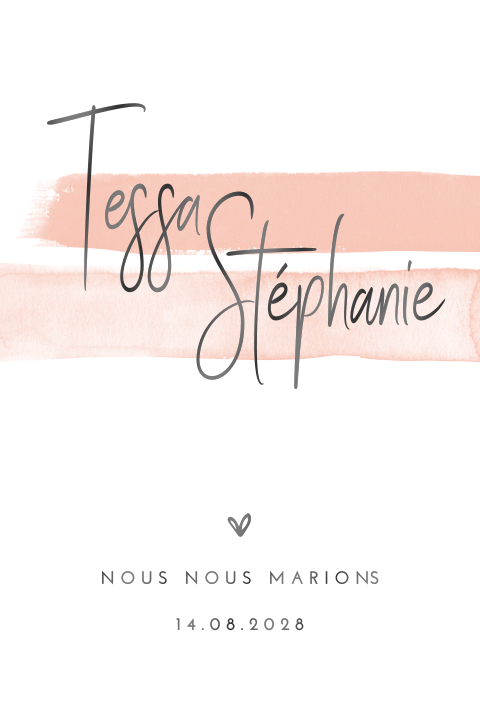 Faire-part élégant en aquarelle rose avec programme du jour