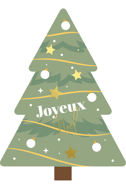 Carte de Noël en forme de sapin de Noël avec des dorures