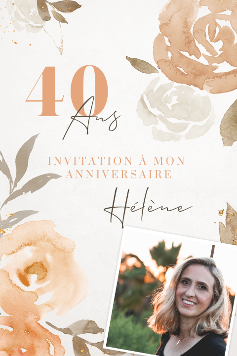 Carte d'invitation avec une photo et des fleurs oranges