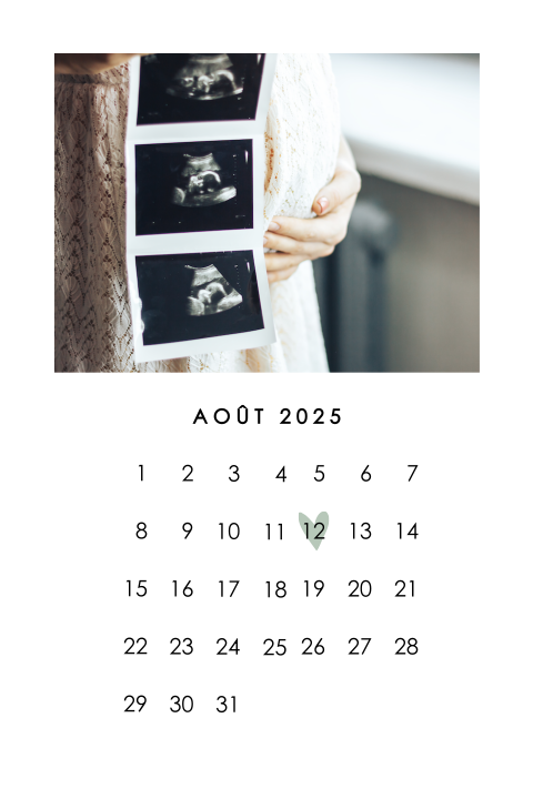 Annonce de grossesse avec calendrier et photo