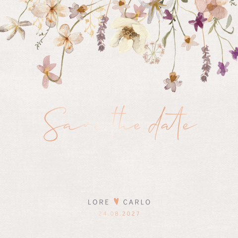 Save the date romantique avec des fleurs pastel