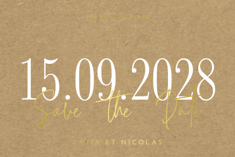 Save the date avec un aspect de papier kraft et des dorures
