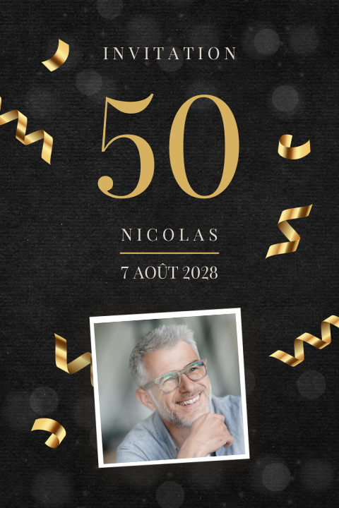 Carte d'invitation classique pour les 50 ans avec une photo