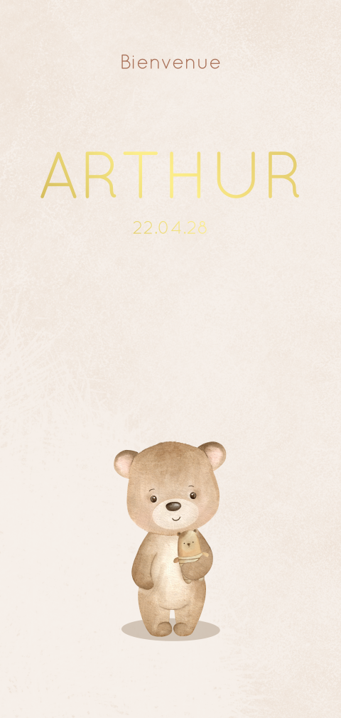 Faire-part de naissance mignon avec petit ours et doudou
