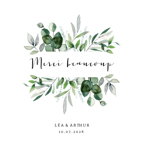 Carte de remerciement avec des feuilles d'eucalyptus