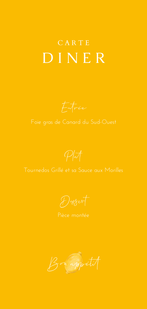 Carte de menu tendance jaune vif avec des coins arrondis