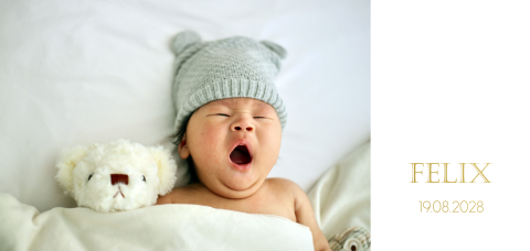 Faire-part naissance format panorama avec photo et dorure