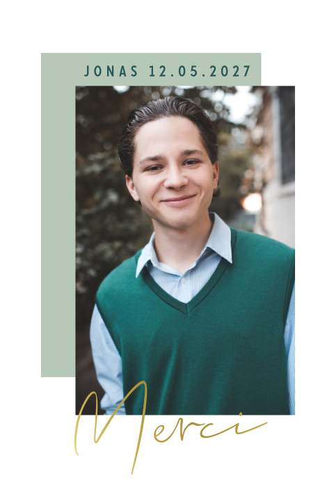 Remerciements pour la confirmation en vert avec photo