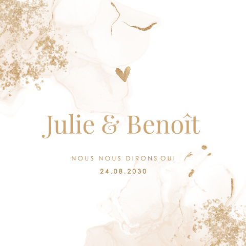 Faire-part de mariage dans des teintes rosées et dorées