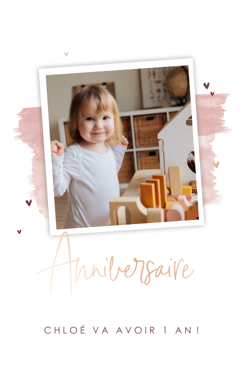 Carte d'invitation douce avec une photo et des dorures rosées