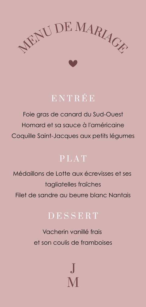 Carte de menu élégant avec un fond rose