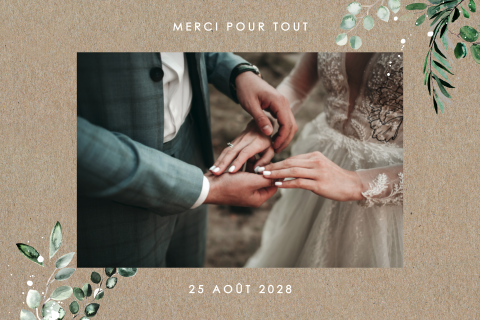 Carte de remerciement  délicate avec photo et aspect kraft