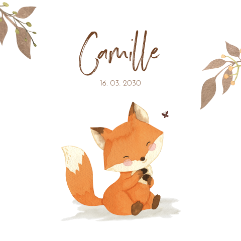 Adorable faire-part de naissance avec mignon renard