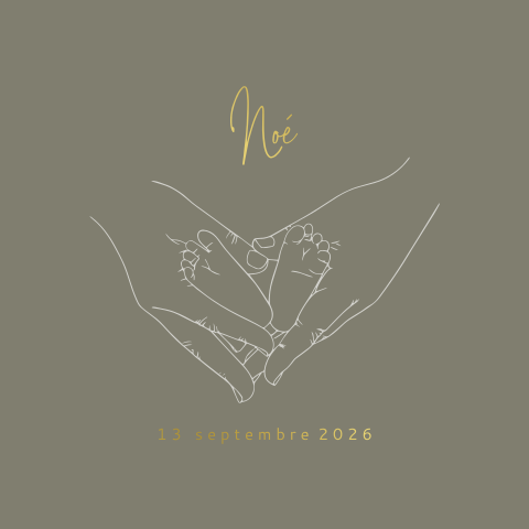 Faire-part de naissance avec un dessin, une photo et des dorures