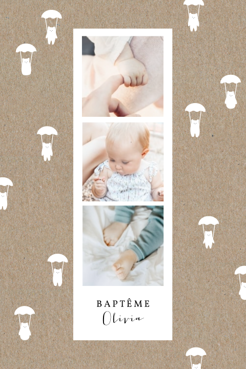 Faire-part de baptême avec un polaroid sur impression kraft