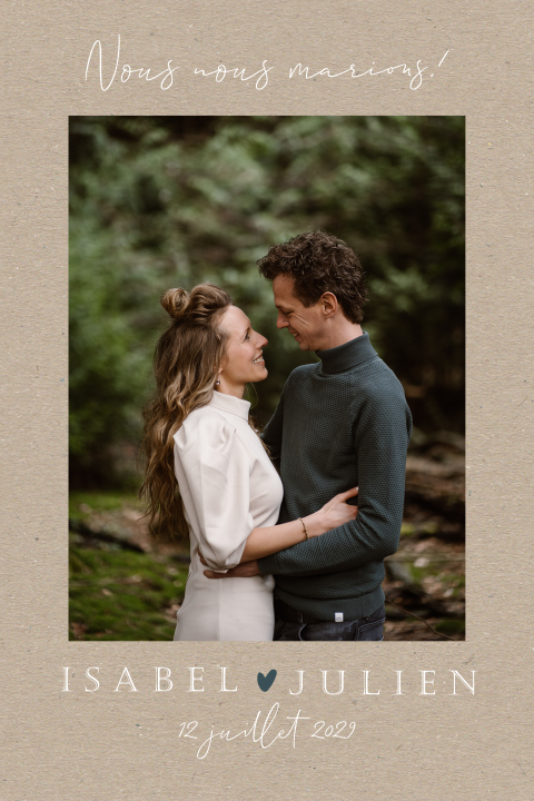 Faire-part de mariage avec photo sur impression kraft