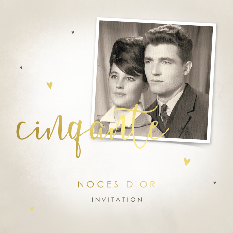 Invitation anniversaire mariage avec photo et détails dorés