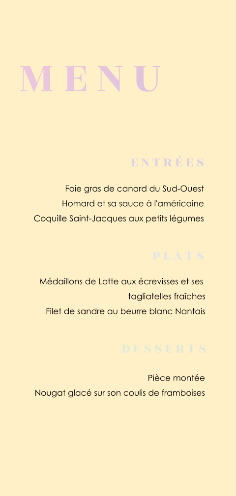 Carte de menu en holographie avec fond jaune