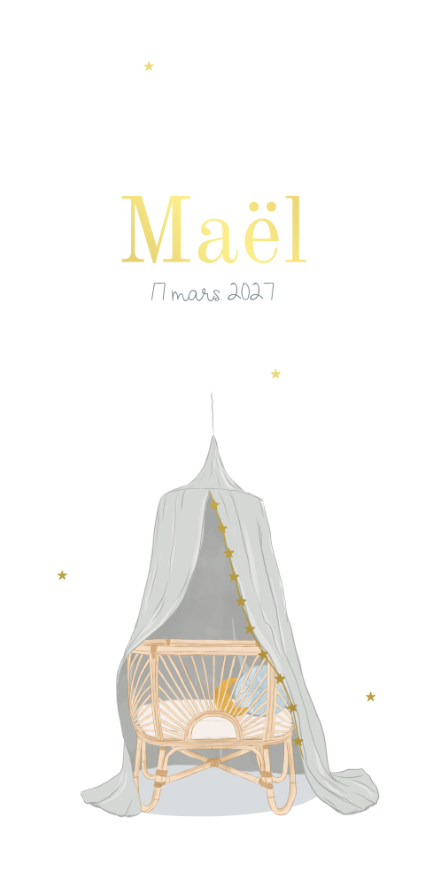 Faire-part de naissance avec berceau bohème garçon