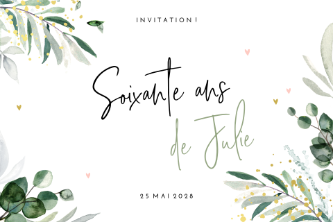 Invitation pour le 60e anniversaire avec feuillages et dorure