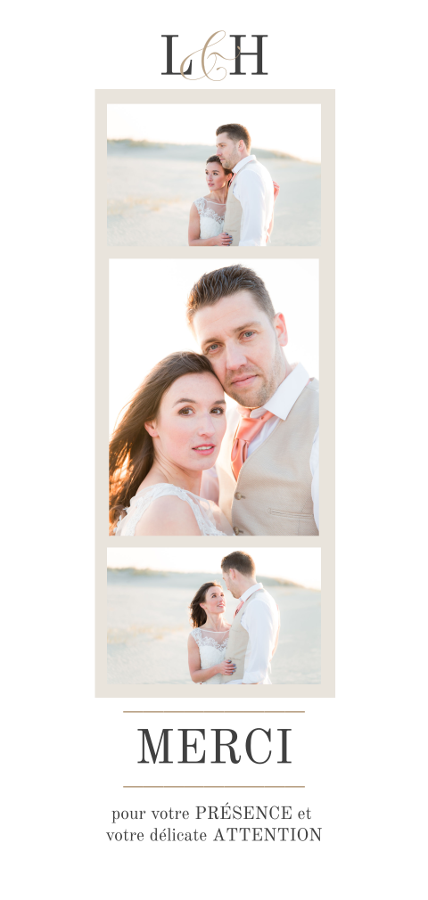 Carte de remerciement classique avec bande photo et détails beiges